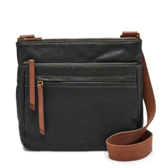 Fossil Corey Crossbody Bag Black Brown Leather Messenger Purse - Picture 1 of 9